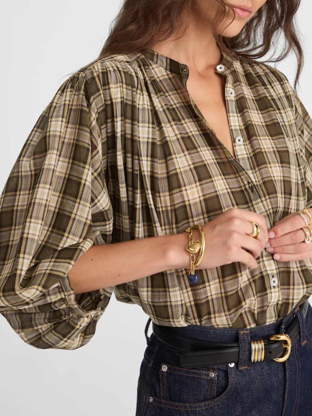 Madewell Plaid Balloon-Sleeve Button-Up Top